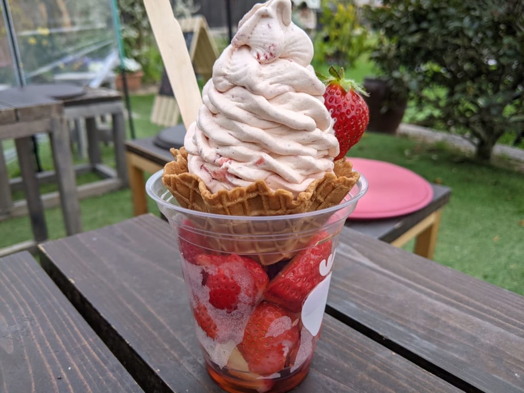 奥山いちご農園のくずして食べるアイスのいちご