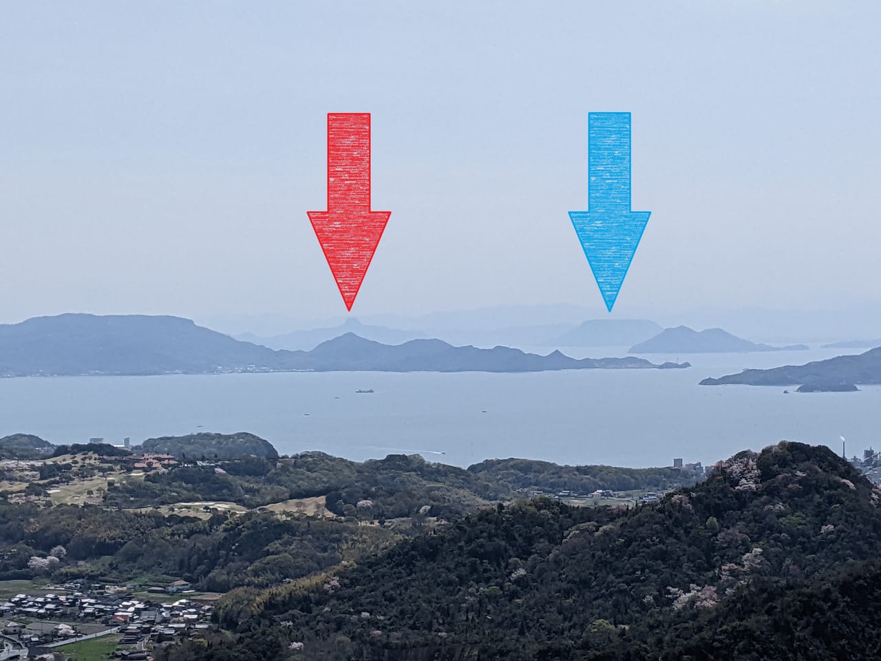天目山から五剣山・屋島の眺め